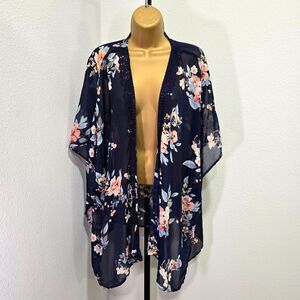 Xhileration Boho Chic Floral Sheer Oversized Beach Cover Kimono Womens Med Lge